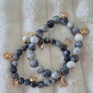 Elegant Blue Beaded Bracelet Set